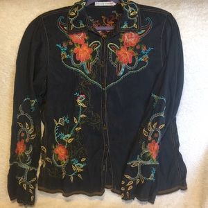 Johnny Was Black w/ Multi Silk Button Down